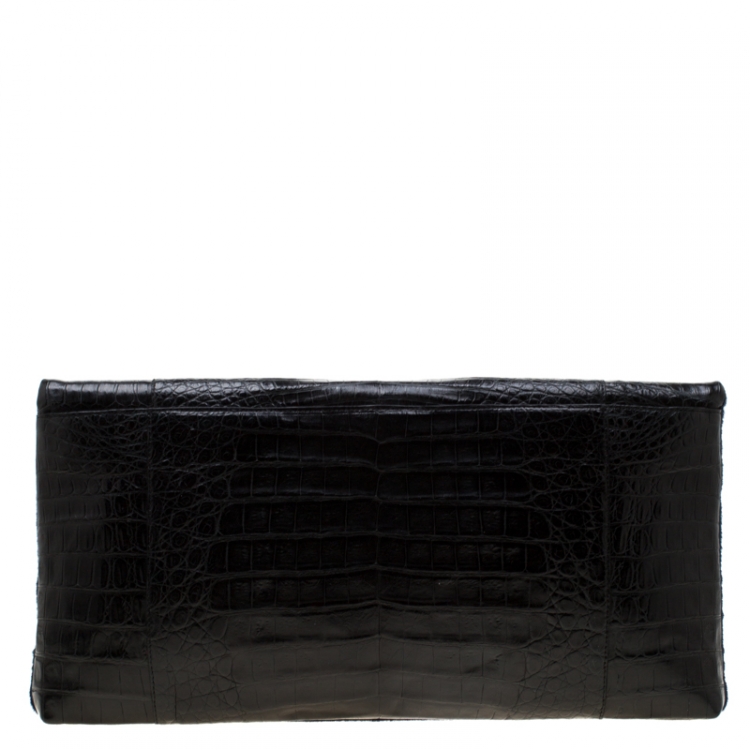 مملوكة مسبقًا Nancy Gonzalez Black/Blue Crocodile and Calfhair Clutch