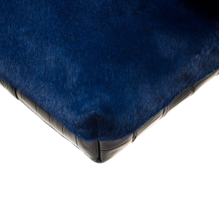 مملوكة مسبقًا Nancy Gonzalez Black/Blue Crocodile and Calfhair Clutch