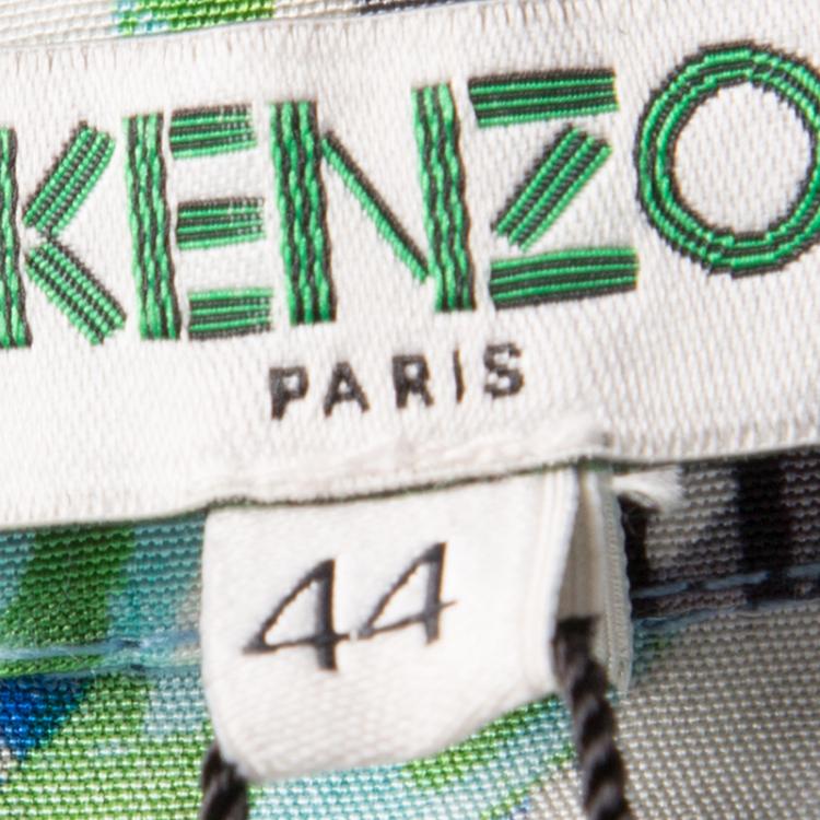 Pre Owned Kenzo Multicolor Printed Silk Short Sleeve Belted Shirt Dress L