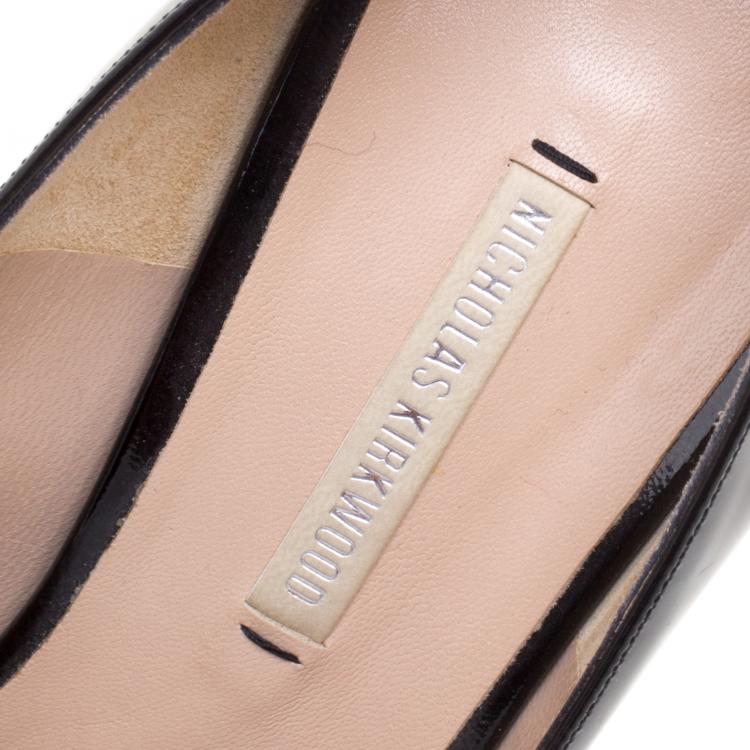 Pre Owned Nicholas Kirkwood Black Patent Leather Platform Pumps Size 38.5