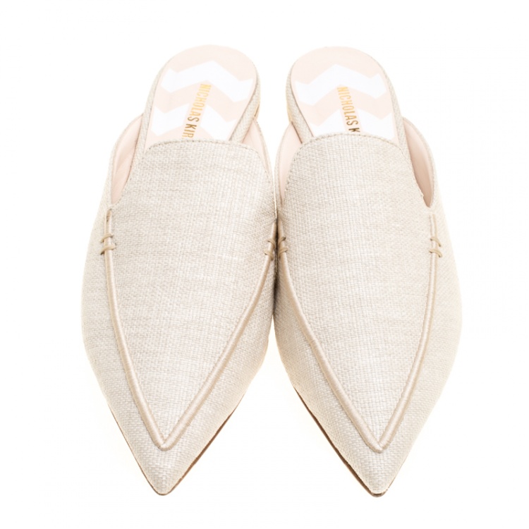Pre Owned Nicholas Kirkwood Beige Canvas Beya Slide Loafers Size 40