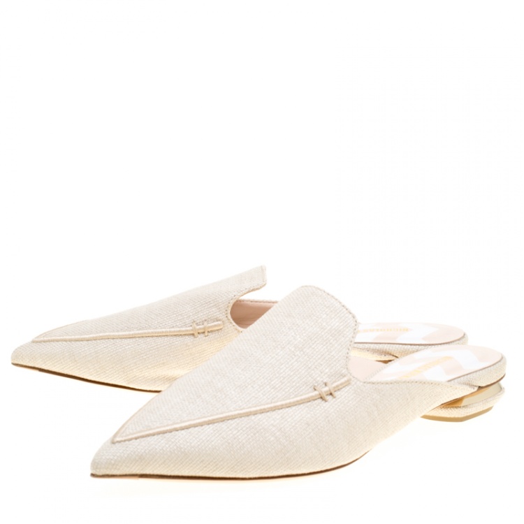 Pre Owned Nicholas Kirkwood Beige Canvas Beya Slide Loafers Size 40