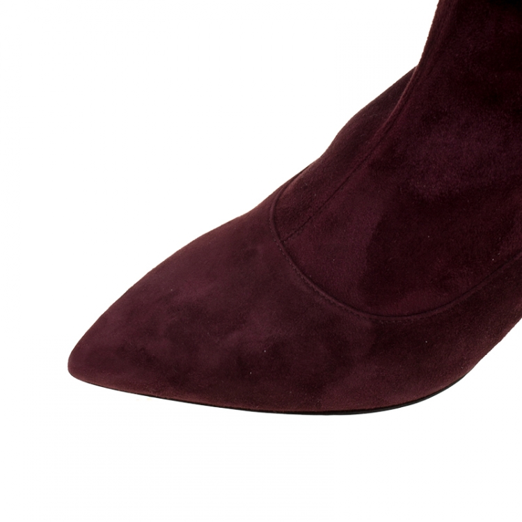Pre Owned Nicholas Kirkwood Burgundy Suede Spike Stud Heel Over The Knee Boots Size 38