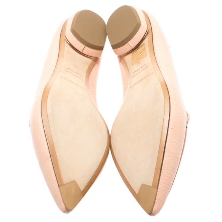 Pre Owned Nicholas Kirkwood Light Peach Textured Leather Beya Pointed Toe Loafers Size 39