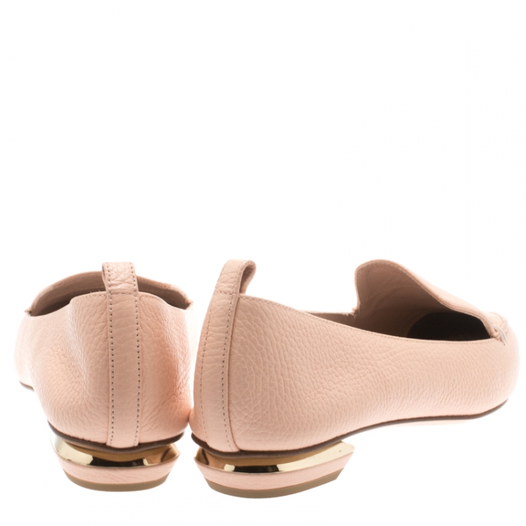 Pre Owned Nicholas Kirkwood Light Peach Textured Leather Beya Pointed Toe Loafers Size 39