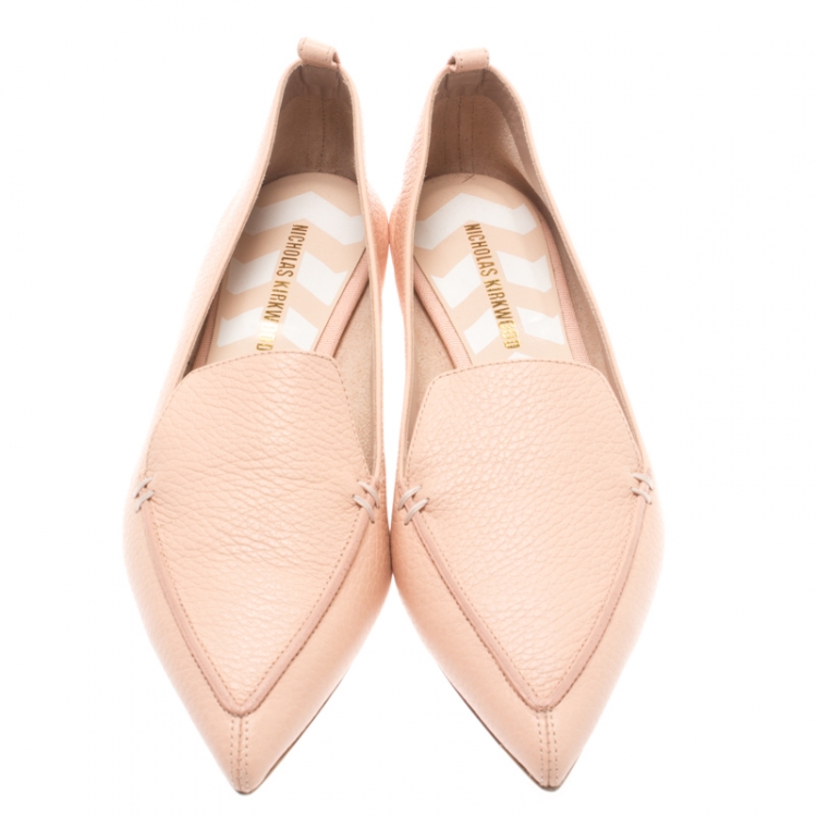 Pre Owned Nicholas Kirkwood Light Peach Textured Leather Beya Pointed Toe Loafers Size 39