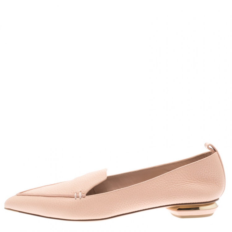 Pre Owned Nicholas Kirkwood Light Peach Textured Leather Beya Pointed Toe Loafers Size 39