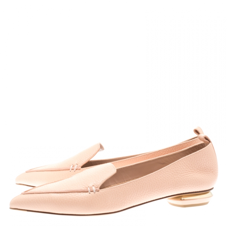 Pre Owned Nicholas Kirkwood Light Peach Textured Leather Beya Pointed Toe Loafers Size 39