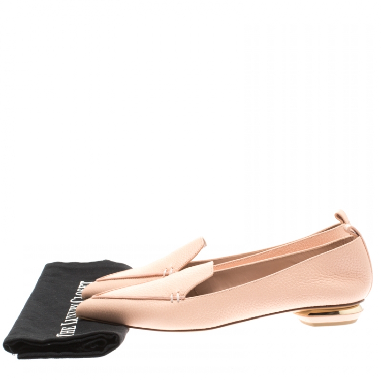 Pre Owned Nicholas Kirkwood Light Peach Textured Leather Beya Pointed Toe Loafers Size 39