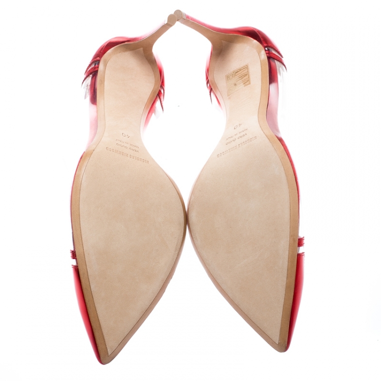 Pre Owned Nicholas Kirkwood Red Metallic Leather And PVC Pointed Toe Pumps Size 40
