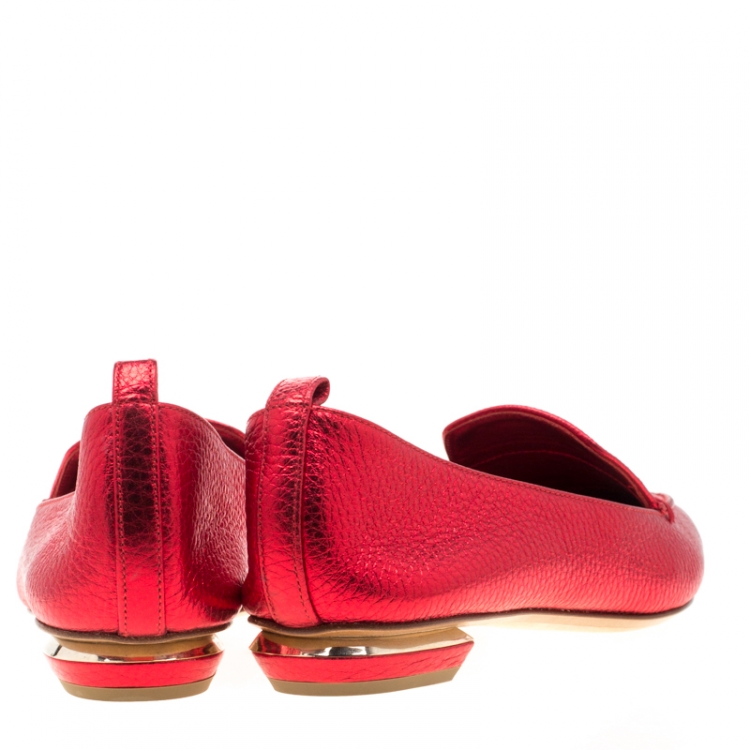 Pre Owned Nicholas Kirkwood Metallic Red Leather Beya Pointed Toe Flats Size 38