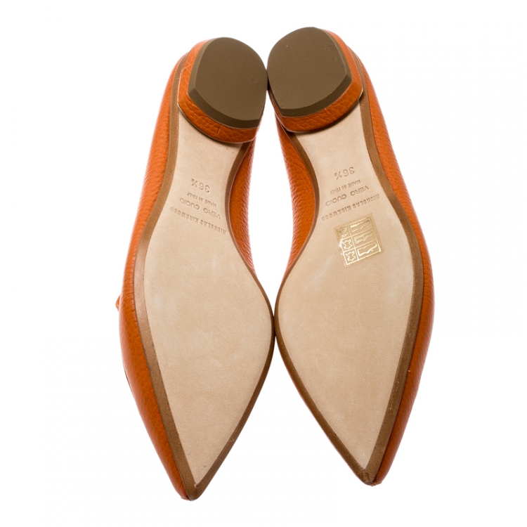 Pre Owned Nicholas Kirkwood Orange Leather Beya Pointed Toe Flats Size 36.5