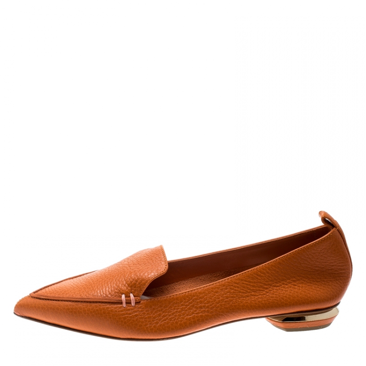 Nicholas Kirkwood Orange Leather Beya Pointed Toe Flats Size 36.5