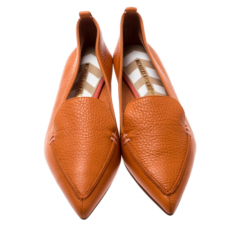 Pre Owned Nicholas Kirkwood Orange Leather Beya Pointed Toe Flats Size 36.5