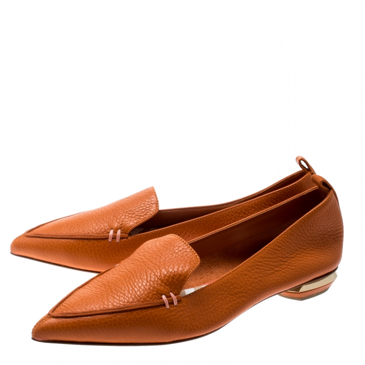 Pre Owned Nicholas Kirkwood Orange Leather Beya Pointed Toe Flats Size 36.5
