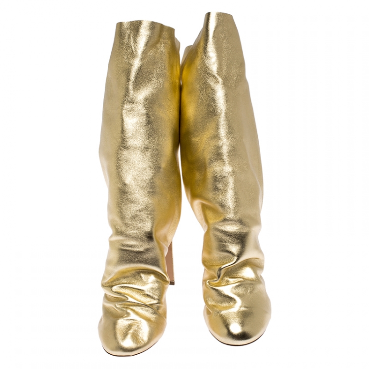 Pre Owned Nicholas Kirkwood Metallic Gold Leather D'arcy Ruched Ankle Boots Size 38.5