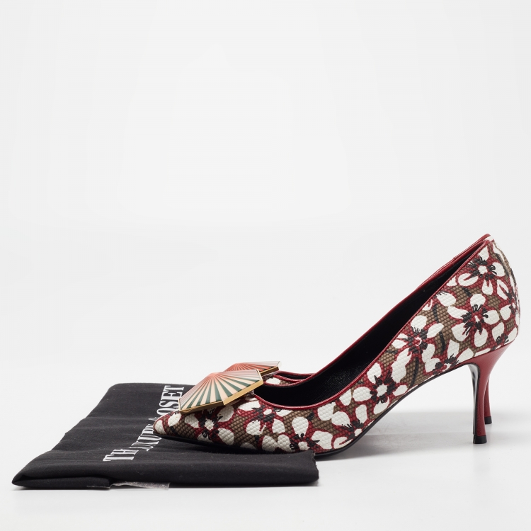 Pre Owned Nicholas Kirkwood Tricolor Floral Print Canvas Pointed Toe Pumps Size 37.5