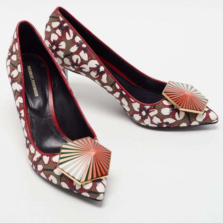 Pre Owned Nicholas Kirkwood Tricolor Floral Print Canvas Pointed Toe Pumps Size 37.5
