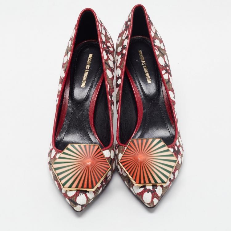 Pre Owned Nicholas Kirkwood Tricolor Floral Print Canvas Pointed Toe Pumps Size 37.5