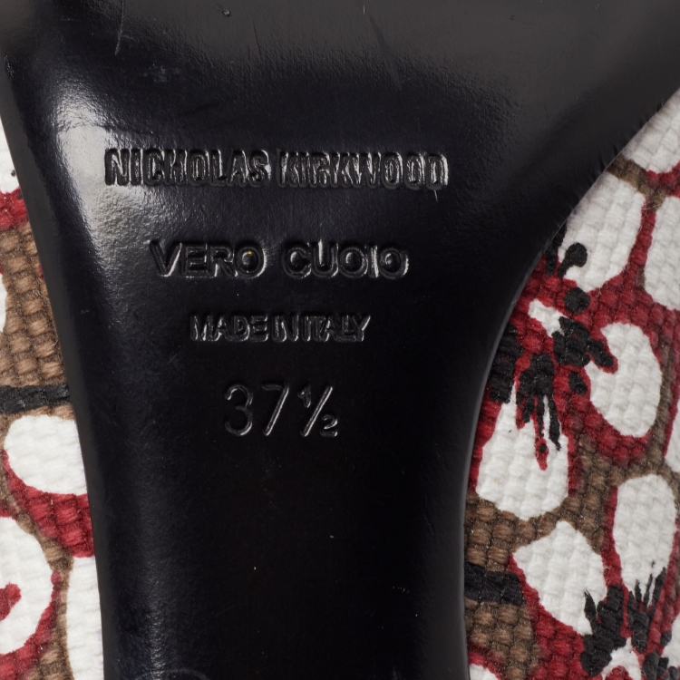 Pre Owned Nicholas Kirkwood Tricolor Floral Print Canvas Pointed Toe Pumps Size 37.5
