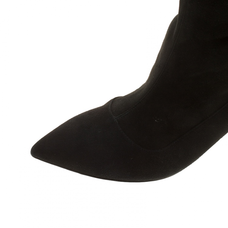 Pre Owned Nicholas Kirkwood Black Stretch Suede Maeva Faux Pearl Embellished Heel Over The Knee Boots Size 41