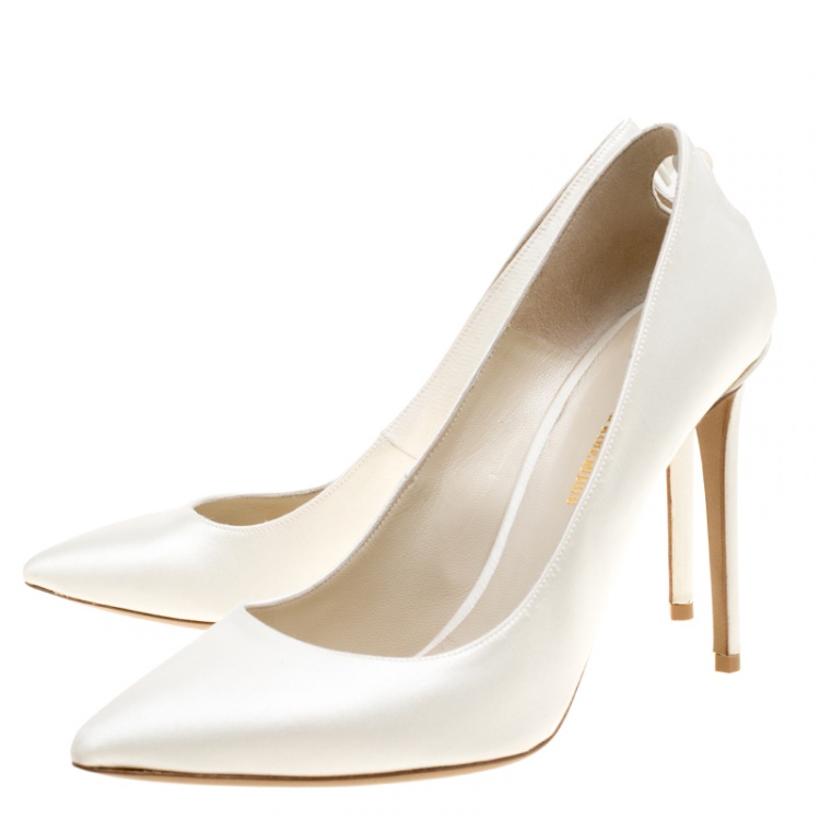 Pre Owned Nicholas Kirkwood White Satin Pearl Detail Pumps Size 38