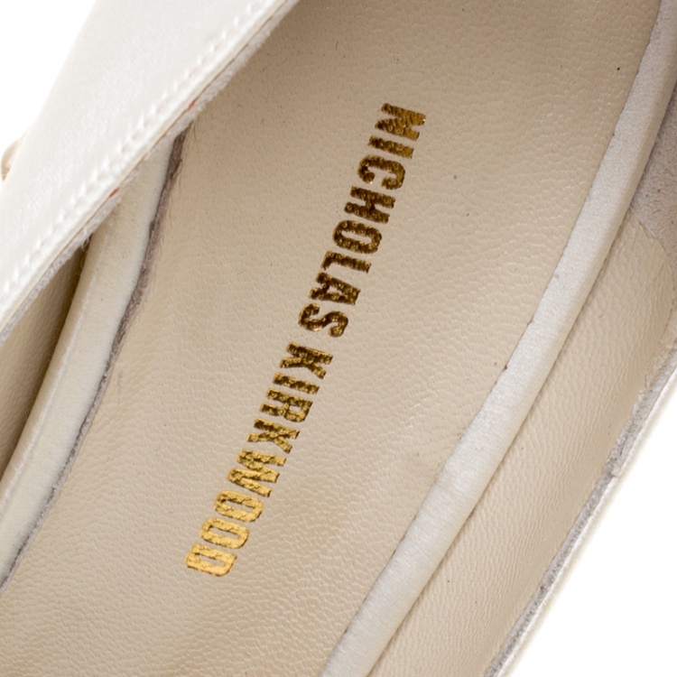 Pre Owned Nicholas Kirkwood White Satin Pearl Detail Pumps Size 38