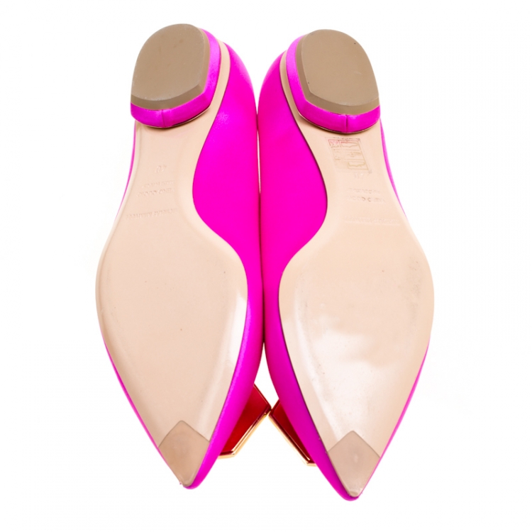 Pre Owned Nicholas Kirkwood Pink Satin Eden Crystal Embellished Pointed Toe Flats Size 40