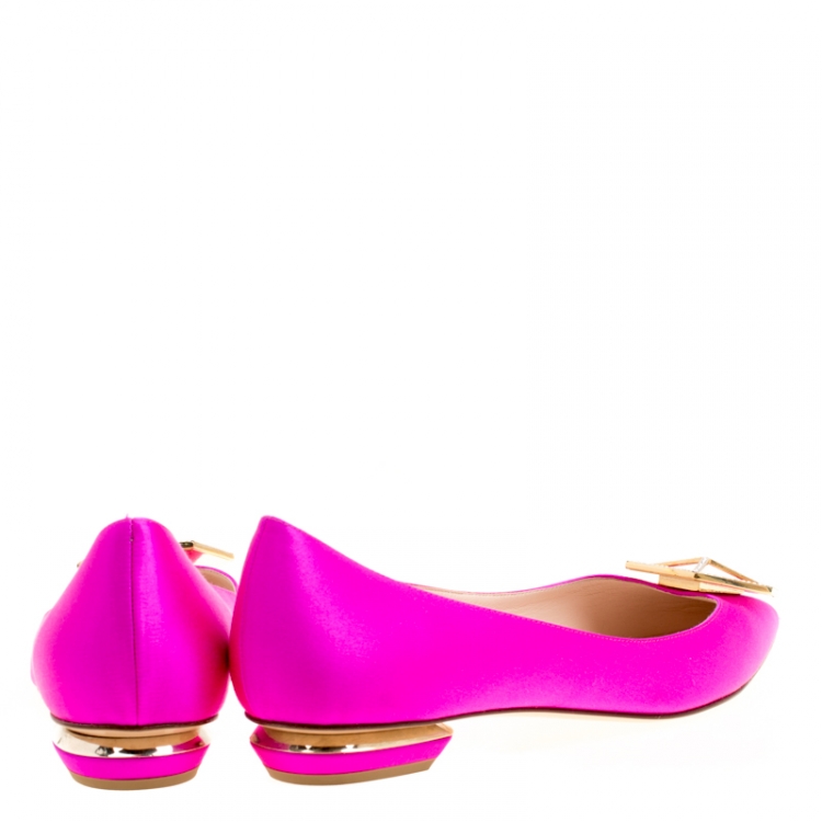 Pre Owned Nicholas Kirkwood Pink Satin Eden Crystal Embellished Pointed Toe Flats Size 40