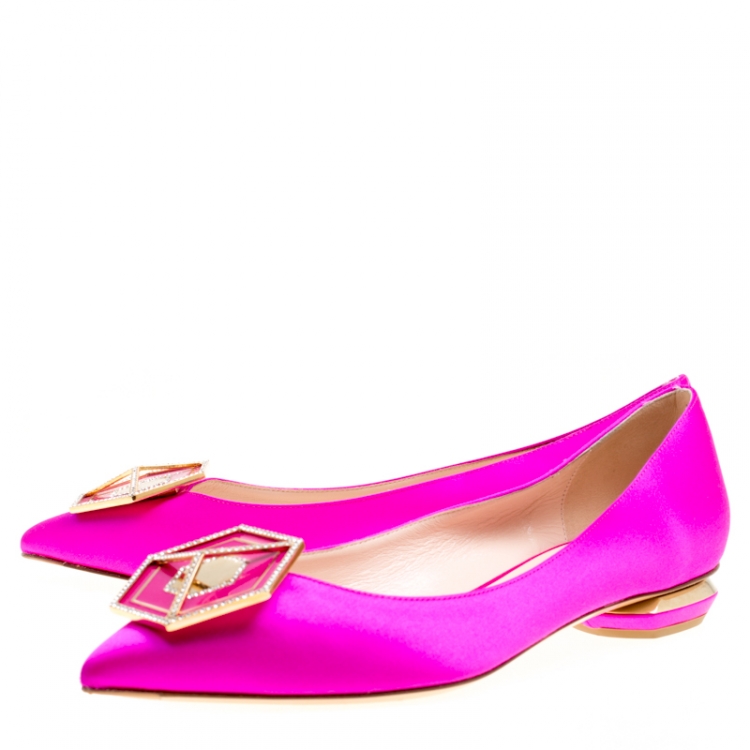 Pre Owned Nicholas Kirkwood Pink Satin Eden Crystal Embellished Pointed Toe Flats Size 40