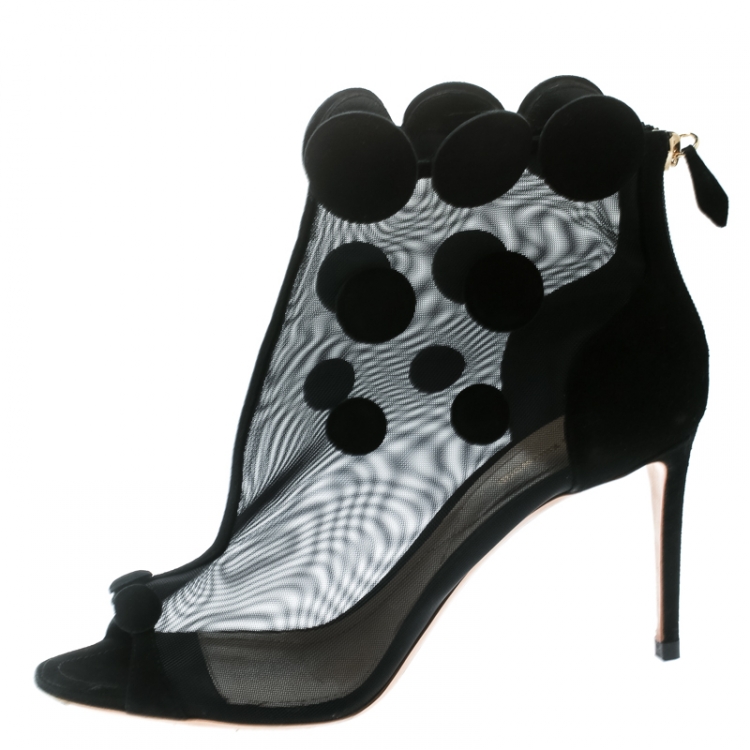 Pre Owned Nicholas Kirkwood Black Mesh/Suede Peep Toe Ankle Booties Size 41