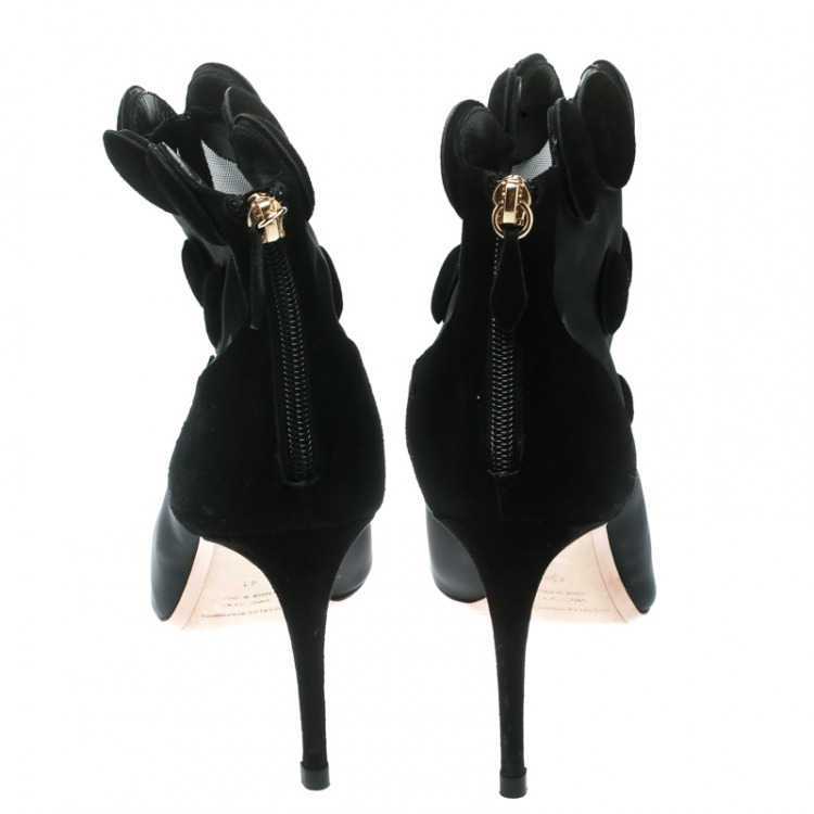 Pre Owned Nicholas Kirkwood Black Mesh/Suede Peep Toe Ankle Booties Size 41