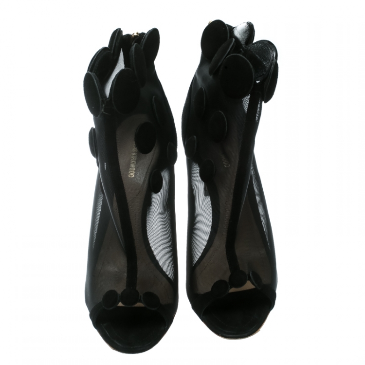 Pre Owned Nicholas Kirkwood Black Mesh/Suede Peep Toe Ankle Booties Size 41