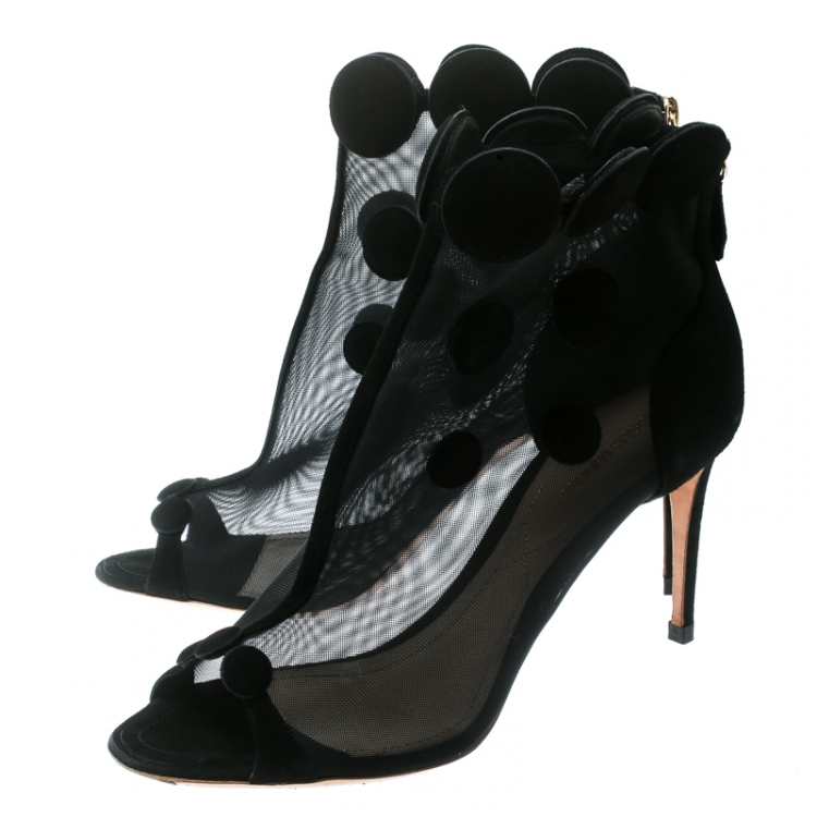 Pre Owned Nicholas Kirkwood Black Mesh/Suede Peep Toe Ankle Booties Size 41