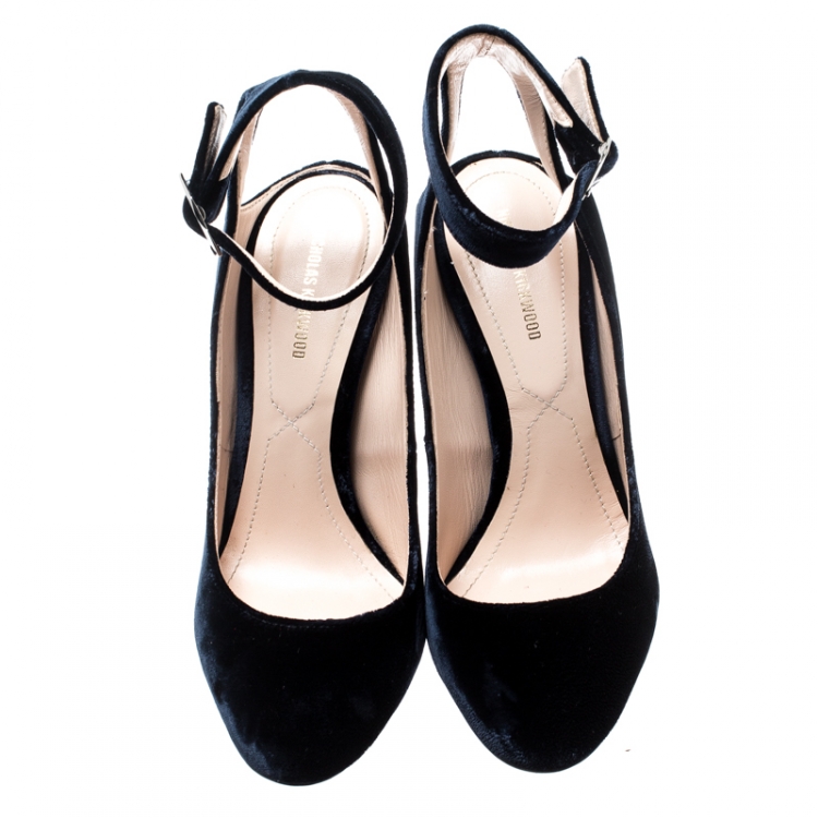 Pre Owned Nicholas Kirkwood Blue Velvet Lola Pearl-Detail High Heel Sandals 38