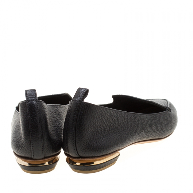 Pre Owned Nicholas Kirkwood Black Textured Leather Beya Pointed Toe Flats Size 38