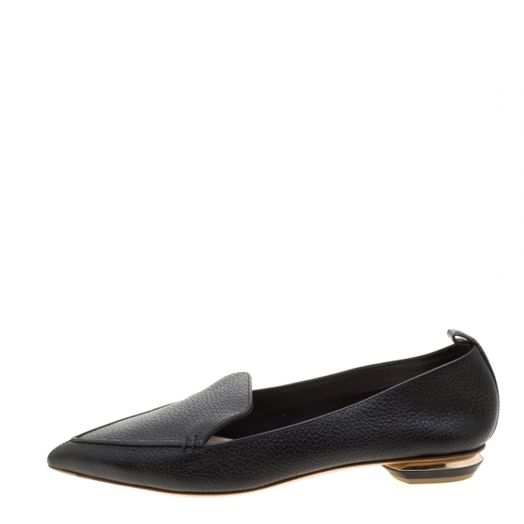 Pre Owned Nicholas Kirkwood Black Textured Leather Beya Pointed Toe Flats Size 38