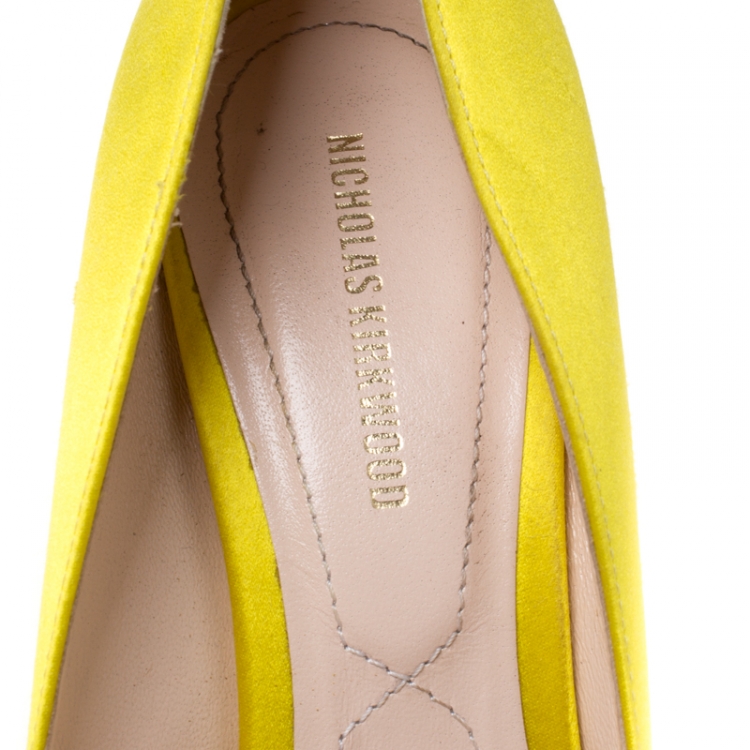 Pre Owned Nicholas Kirkwood Canary Yellow Satin Eden Jeweled Pointed Toe Pumps Size 38