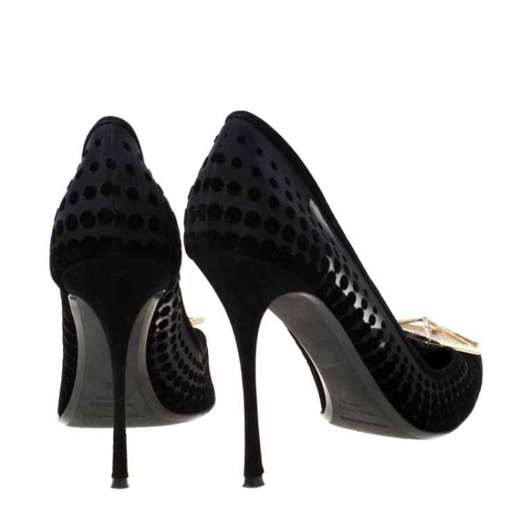 Pre Owned Nicholas Kirkwood Black Suede And Mesh Hexagon Embellished Pumps Size 39