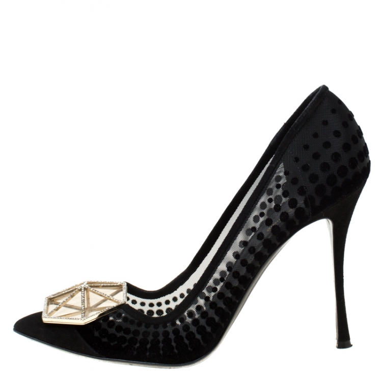 Pre Owned Nicholas Kirkwood Black Suede And Mesh Hexagon Embellished Pumps Size 39