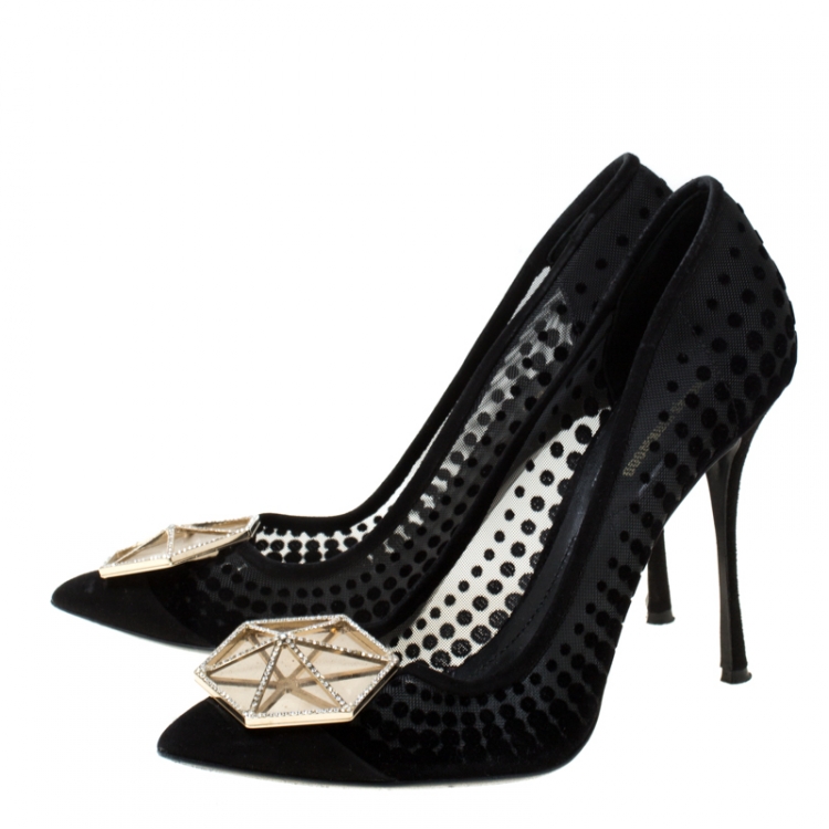 Pre Owned Nicholas Kirkwood Black Suede And Mesh Hexagon Embellished Pumps Size 39