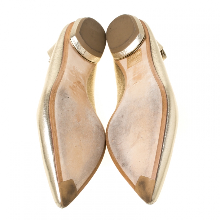 Pre Owned Nicholas Kirkwood Gold Metallic Leather Beya Pointed Toe Ballet Flats 37.5