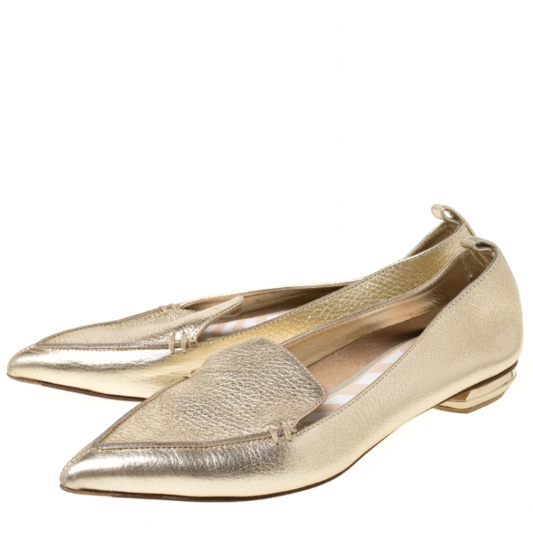Pre Owned Nicholas Kirkwood Gold Metallic Leather Beya Pointed Toe Ballet Flats 37.5
