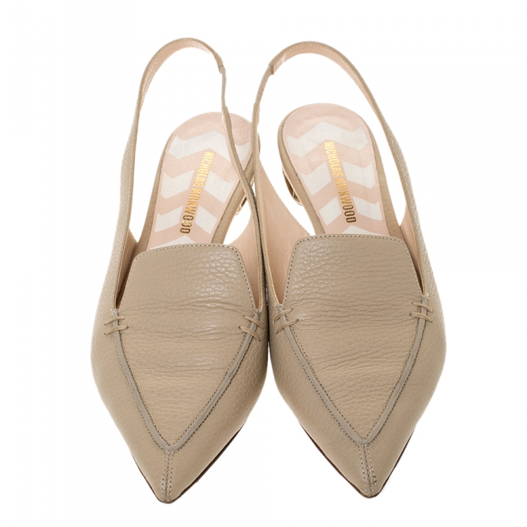 Pre Owned Nicholas Kirkwood Beige Leather Beya Pointed Toe Slingback Sandals Size 39.5