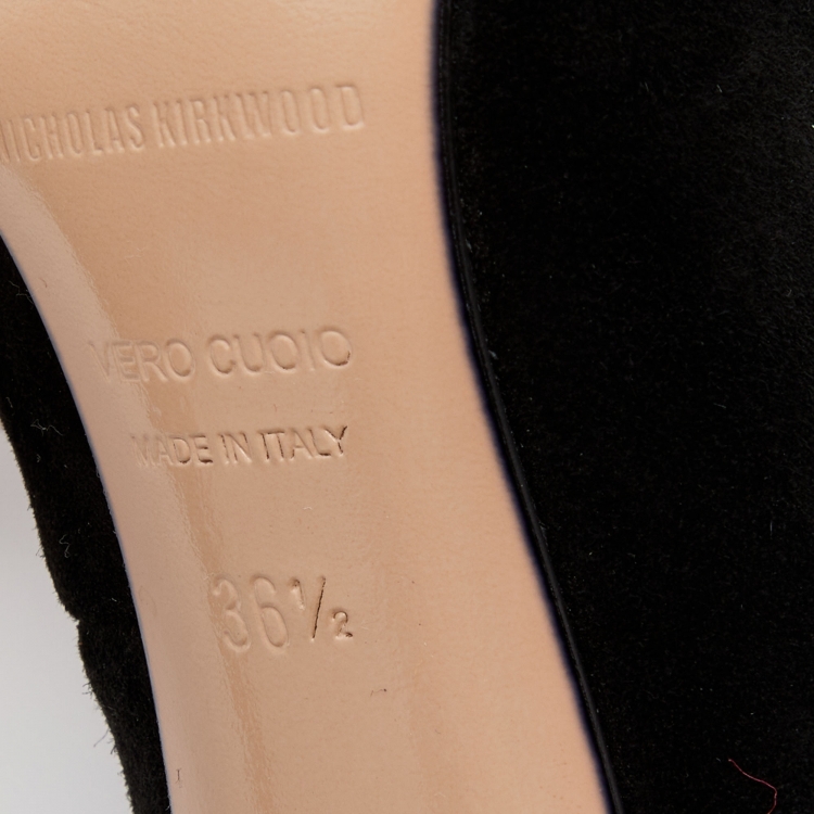 Pre Owned Nicholas Kirkwood Black Suede Lola Pearl Ankle Strap Pumps Size 36.5