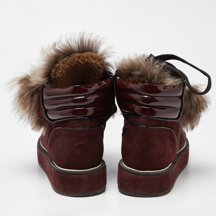 Pre Owned Nicholas Kirkwood Burgundy Suede and Patent Leather Fur High Top Sneakers  Size 39
