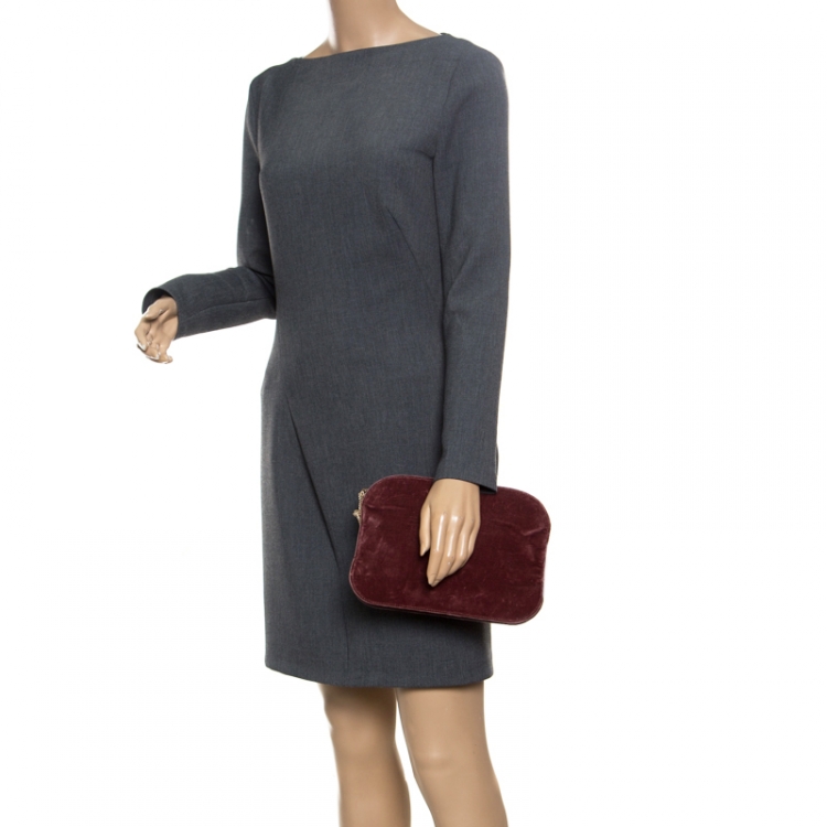 Pre Owned Nina Ricci Burgundy Velvet Elide Clutch