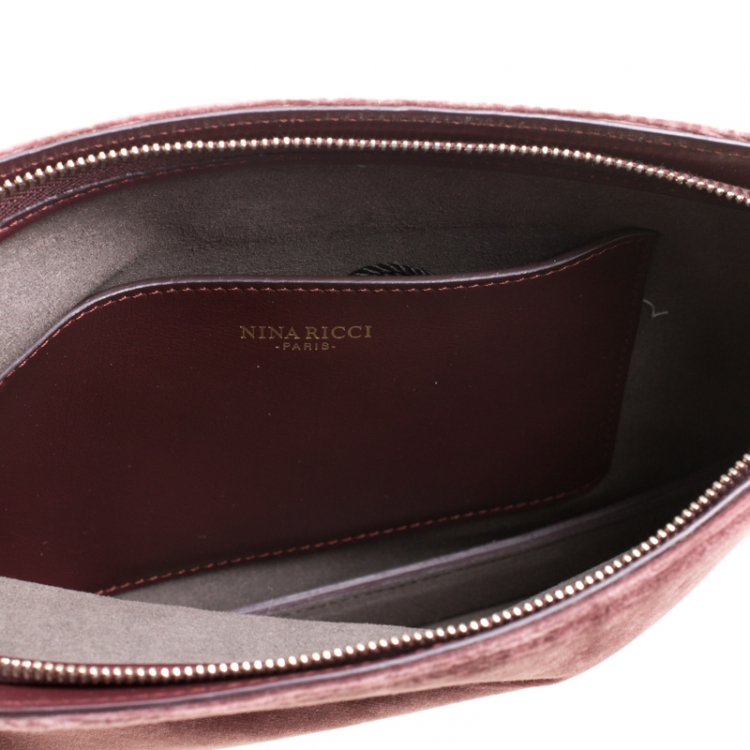 Pre Owned Nina Ricci Burgundy Velvet Elide Clutch