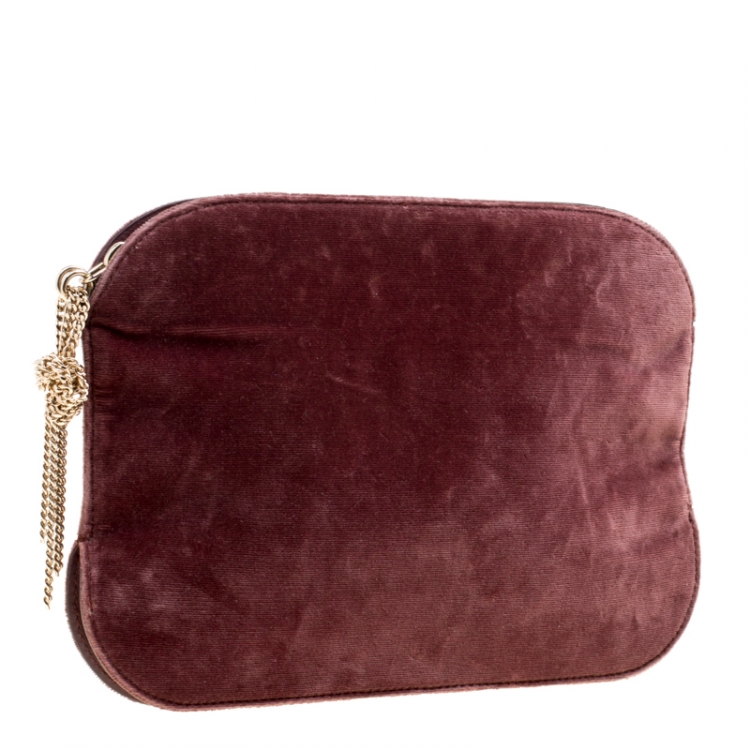 Pre Owned Nina Ricci Burgundy Velvet Elide Clutch