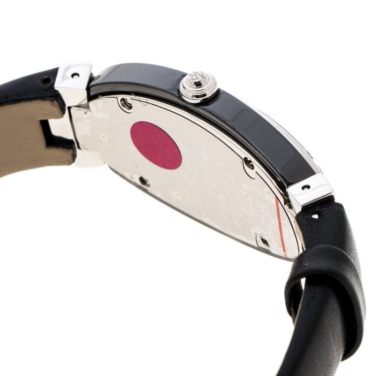 مملوكة مسبقًا Nina Ricci White Stainless Steel Black Ceramic Oval NO61010SM Women's Wristwatch 24 mm